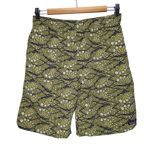 Patagonia Baggies Lined Shorts Boys Size XXL (16-18) Pockets Green Fish Print - Picture 2 of 5
